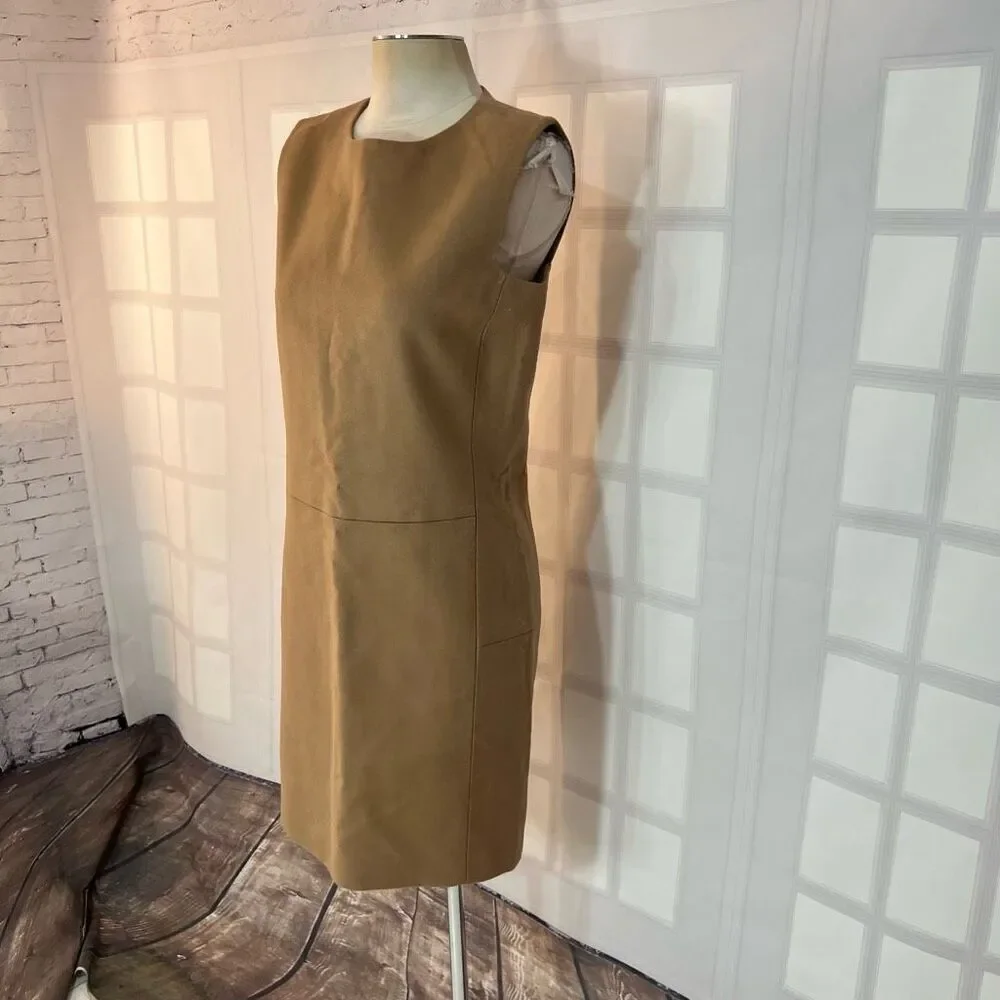 Nellie Partow tan sleeveless business professional sheath dress size 8